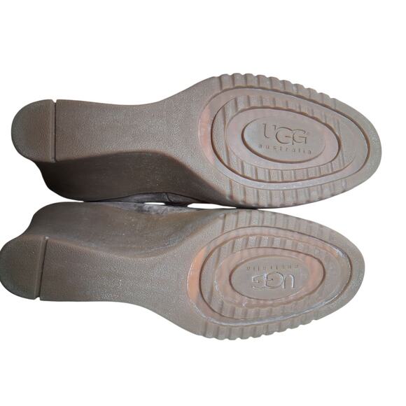 UGG Australia Gisella Brown Suede Wedge Boots With Buckle Sterling Lined Size 10 - Picture 6 of 9